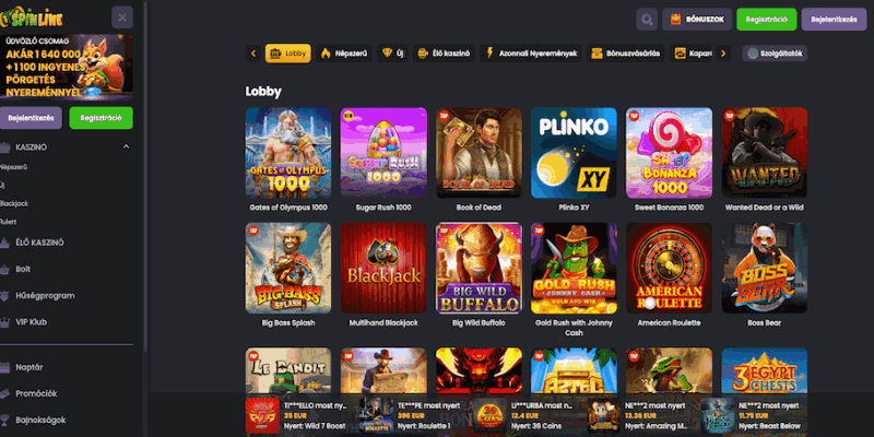 Spinline Casino főoldal