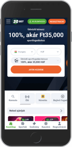 A 20Bet fogadóiroda honlapjának képernyőképe
