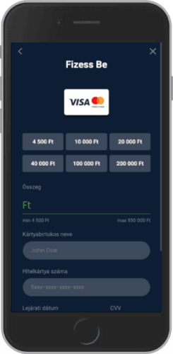 Befizetési módok képernyőképe