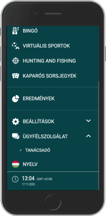 A menü képernyőképe