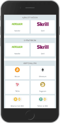 Befizetési módok képernyőképe