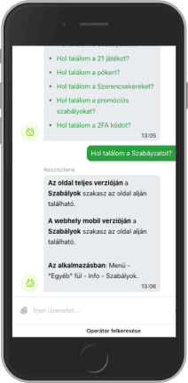 Képernyőkép az ügyfélszolgálati csevegésről