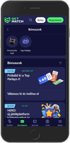 Mobil képernyőkép a Betmatch promóciós oldaláról