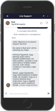 Képernyőkép az ügyfélszolgálati csevegésről