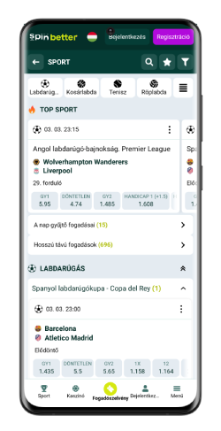 SpinBetter mobil alkalmazás