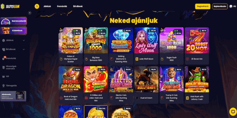 A Slotsgem fogadóiroda kaszinó oldalának képernyőképe