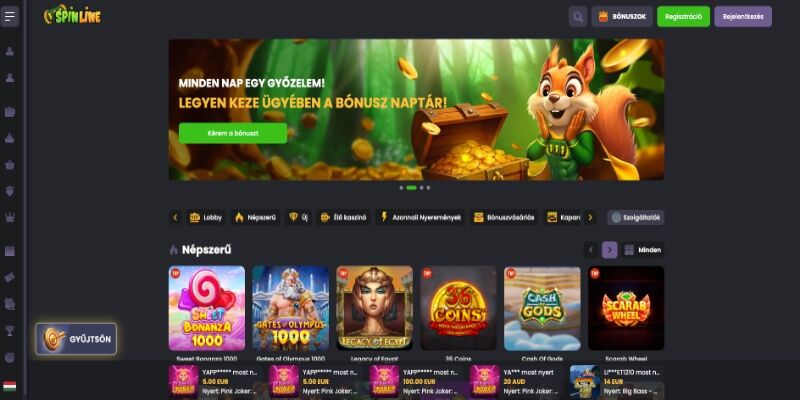 Kép a Spinline kaszinó főoldalára