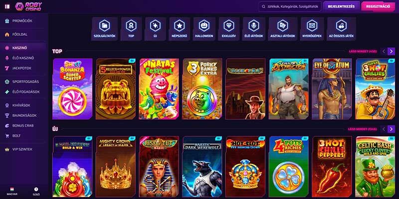 A Robycasino kaszinó oldalának képernyőképe
