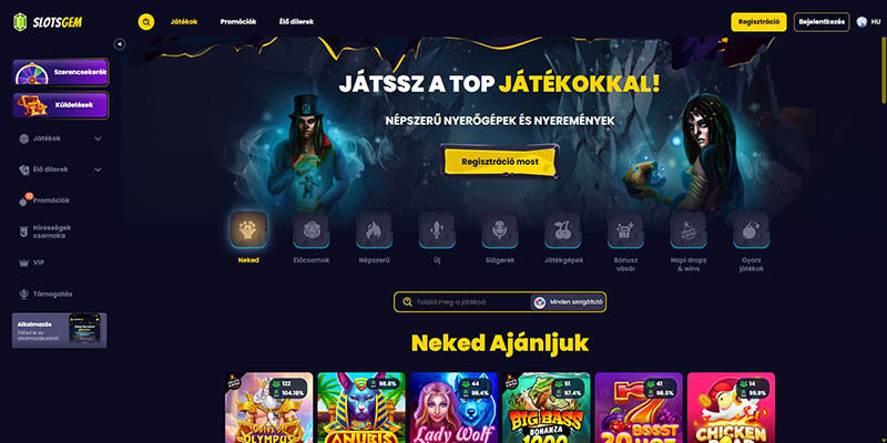 A Slotsgem kaszinó oldalának képernyőképe