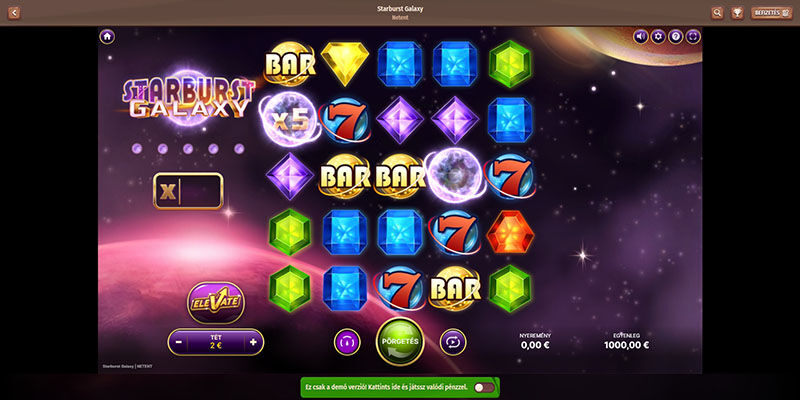 A Stonevegas nyerőgép oldalának, a Starburstnek a képernyőképe