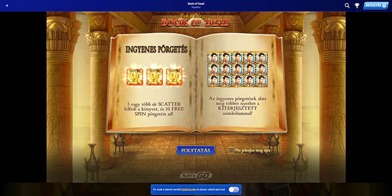 A Wonaco nyerőgép Book of Dead oldalának képernyőképe