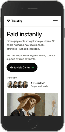 A Trustly hivatalos weboldalának képernyőképe