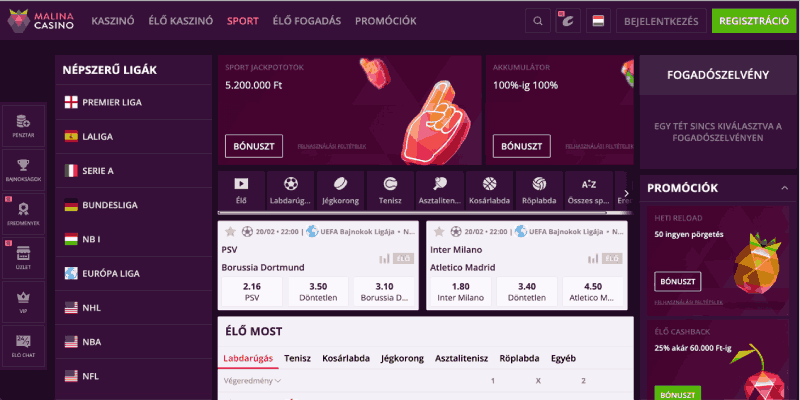 új bukméker Malina Casino sportoldal