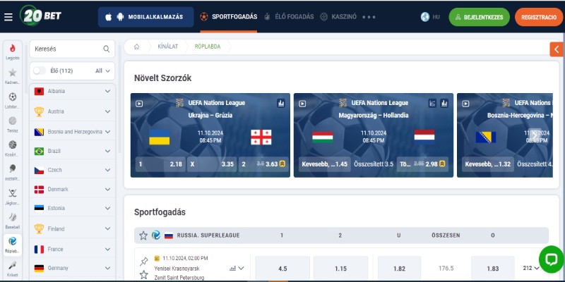 20bet asztali sport oldal képernyőképe