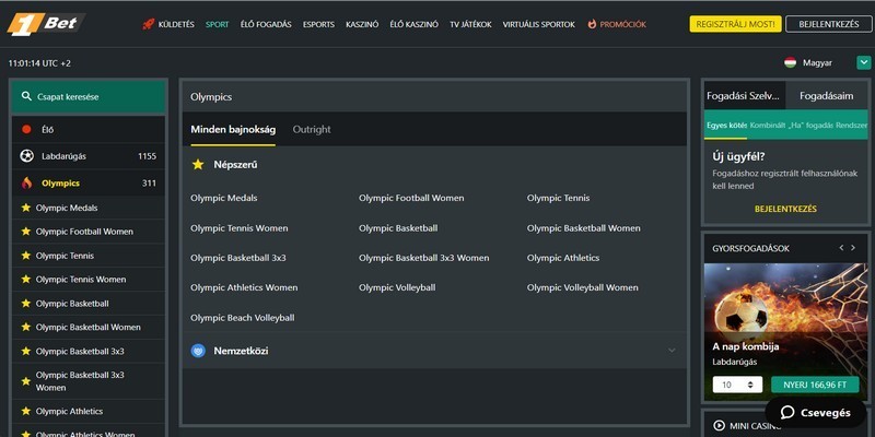 Képernyőkép a 1Bet bukméker sportoldaláról