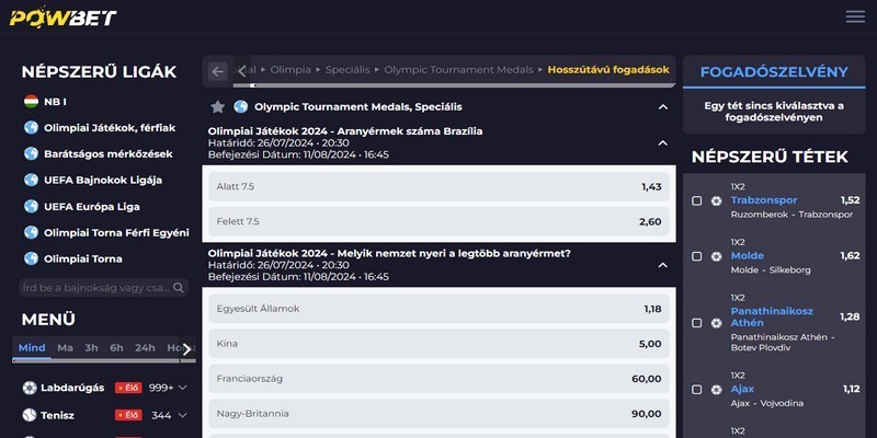 Képernyőkép a Powbet bukméker sportoldaláról