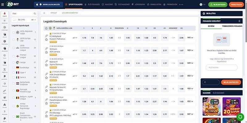 Az Ivibet futball sportoldalának képernyőképe