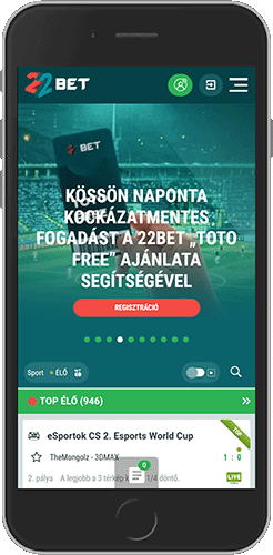 A 22bet kezdőlapjának mobil képernyőképe