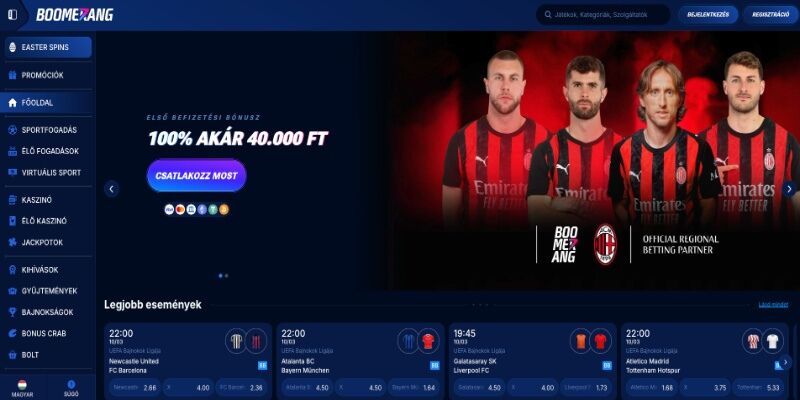 A sportoldal Boomerang-Bet