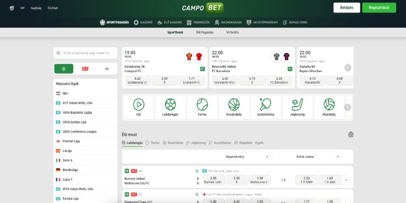 A sportoldal CampoBet
