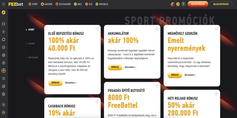 A promo oldal képernyőképe FEZbet