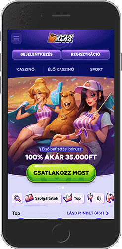 A Spinbara kezdőlapjának mobil képernyőképe