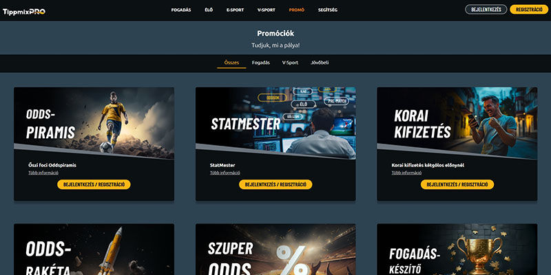 A Tippmixpro promóciós oldalának képernyőképe