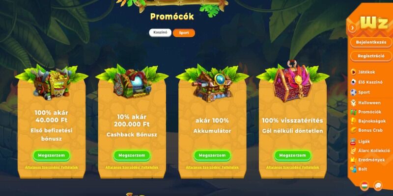 A Wazamba promóciós oldal képernyőképe