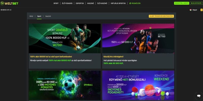 A Weltbet promóciós oldal képernyőképe