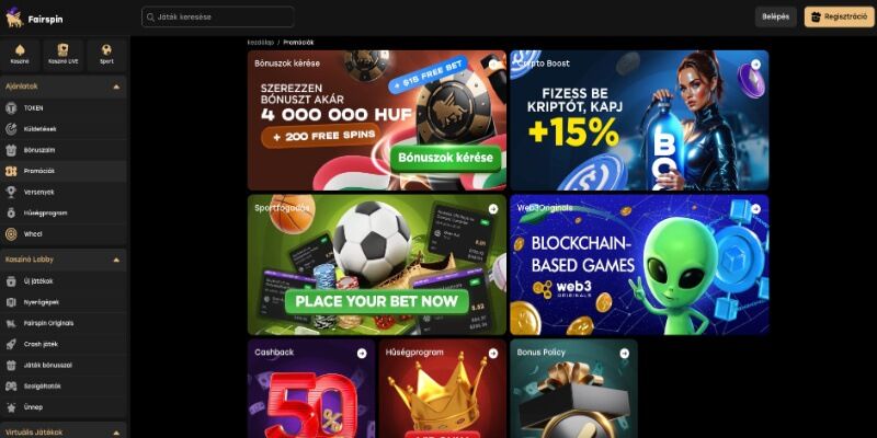 A Fairspin kaszinó promóciós oldalának képernyőképe