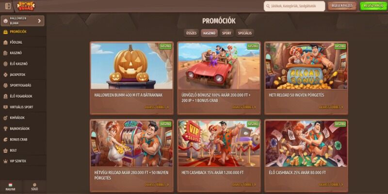 A Stonevegas kaszinó promóciós oldalának képernyőképe