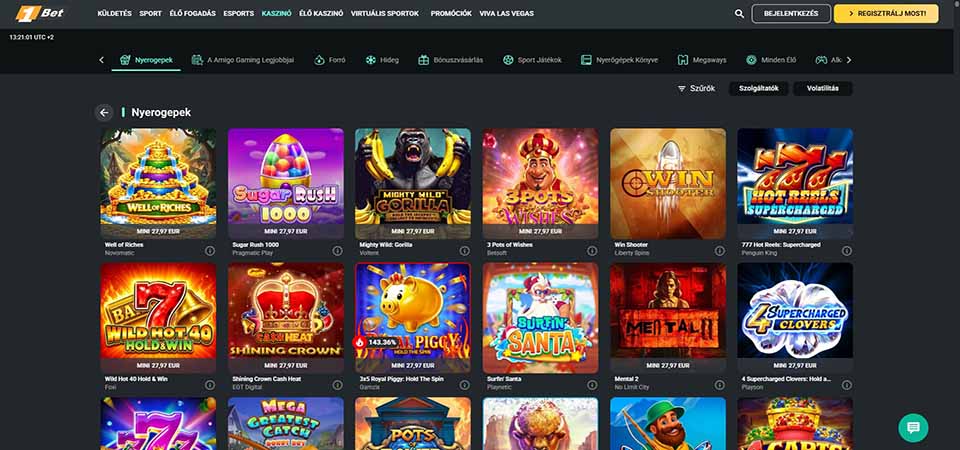 Az 1Bet kaszinó oldalának képernyőképe