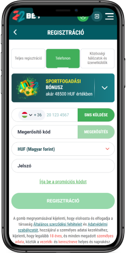 Mobil regisztráció képernyőképe