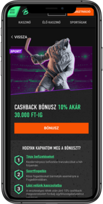 10% cashback bónusz Betinia