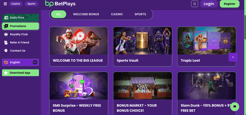 Pillanatkép a betplays bónusz oldalról