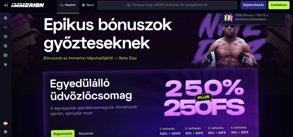 Pillanatkép a Immerion bónuszok oldalról 