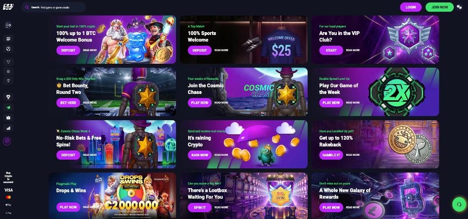 A Metaspins bónuszok oldalának képernyőképe