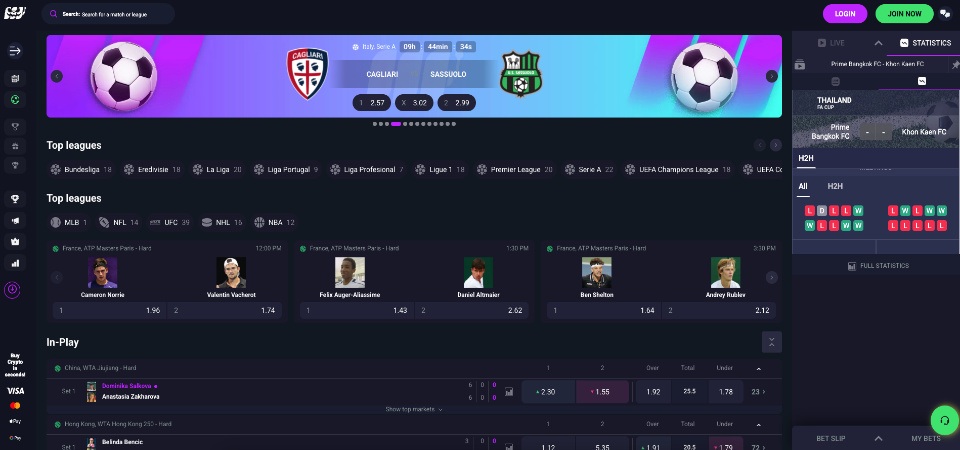 A Metaspins sportoldalának képernyőképe