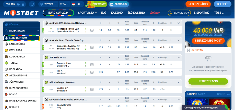 Pillanatkép a Mostbet piacok oldaláról