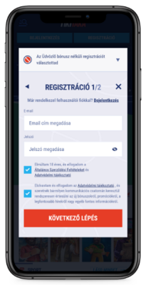 a regisztrációs oldal képernyőképe