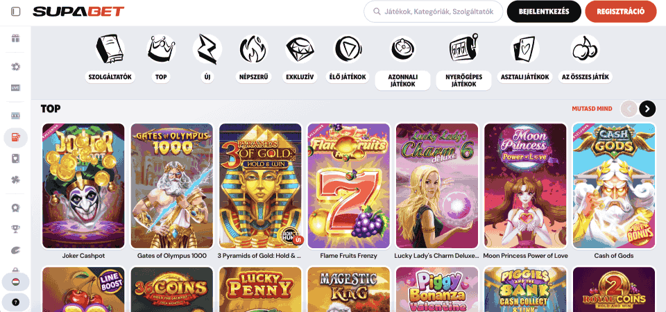 Pillanatkép a Supabet kaszinó oldaláról 