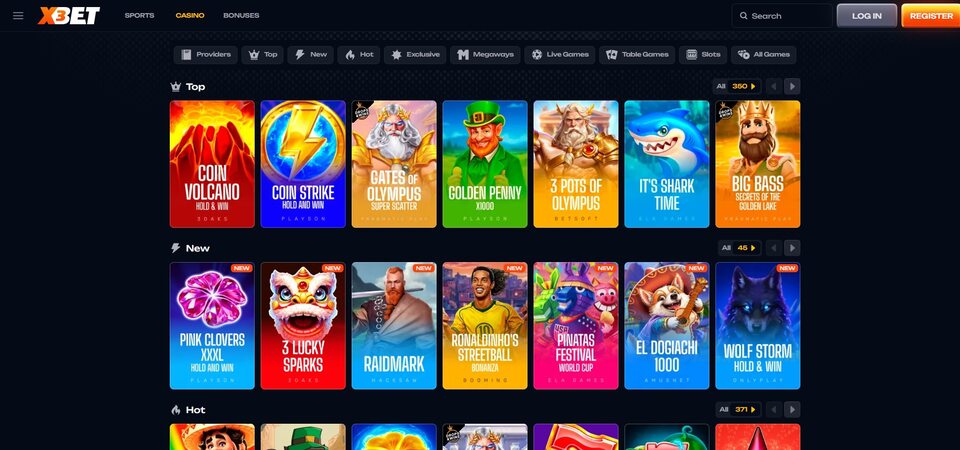 Képernyőkép az X3bet kaszinójáról