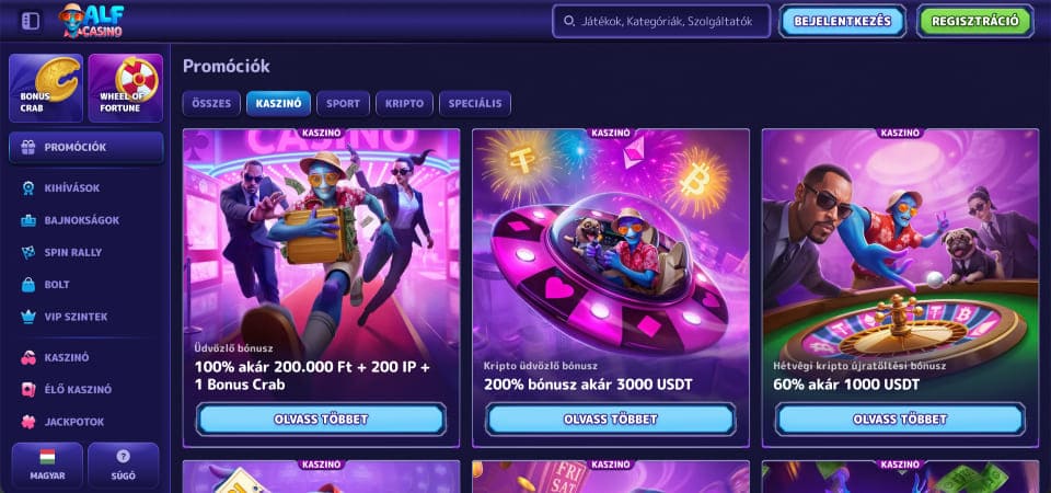 A AlfCasino bónuszoldalának képernyőképe
