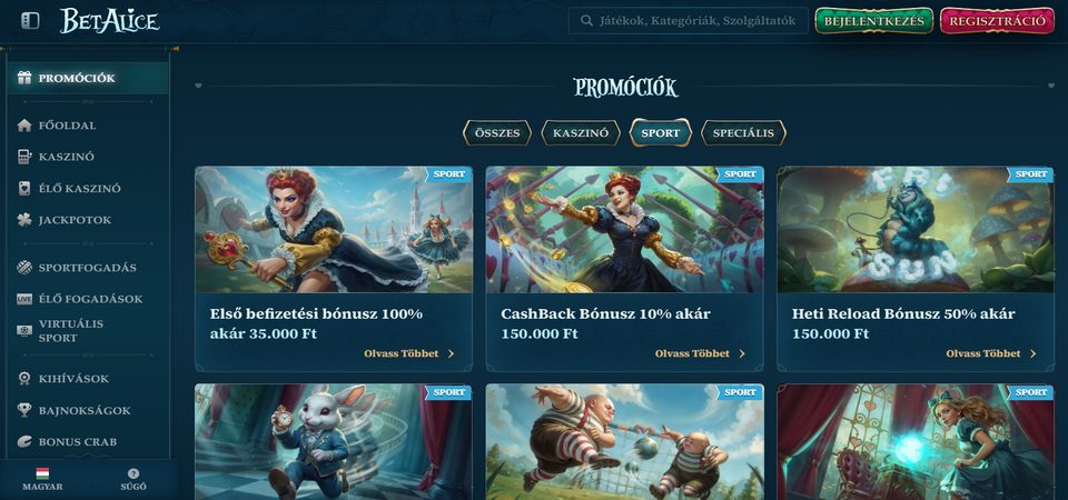 A BetAlice bónuszoldalának képernyőképe