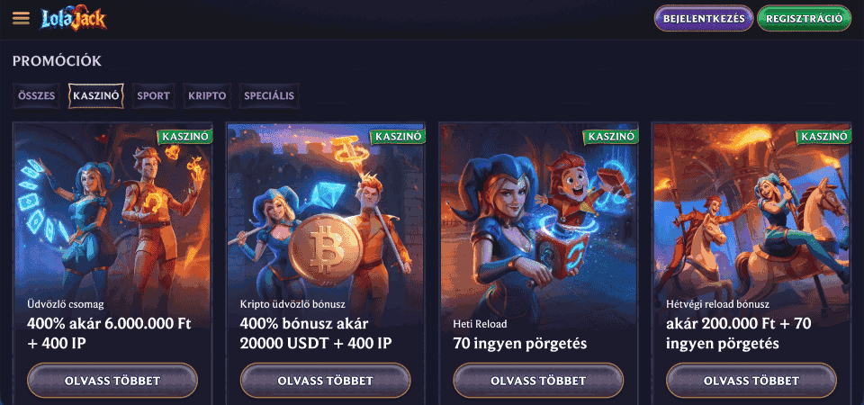 A LolaJack bónuszoldalának képernyőképe