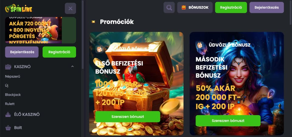 Képernyőképe a Spinline promóciókhoz