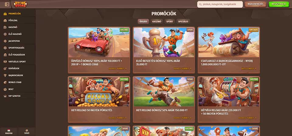 A Stonevegas promóciós oldalának képernyőképe
