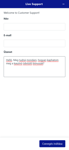 Képernyőkép a támogatási kérelemről