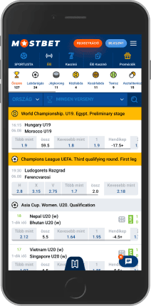 Mobil képernyőkép a Mostbet sportoldaláról