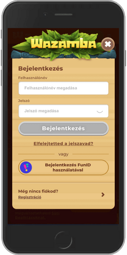 mobil képernyőkép a Wazamba bejelentkezési oldaláról